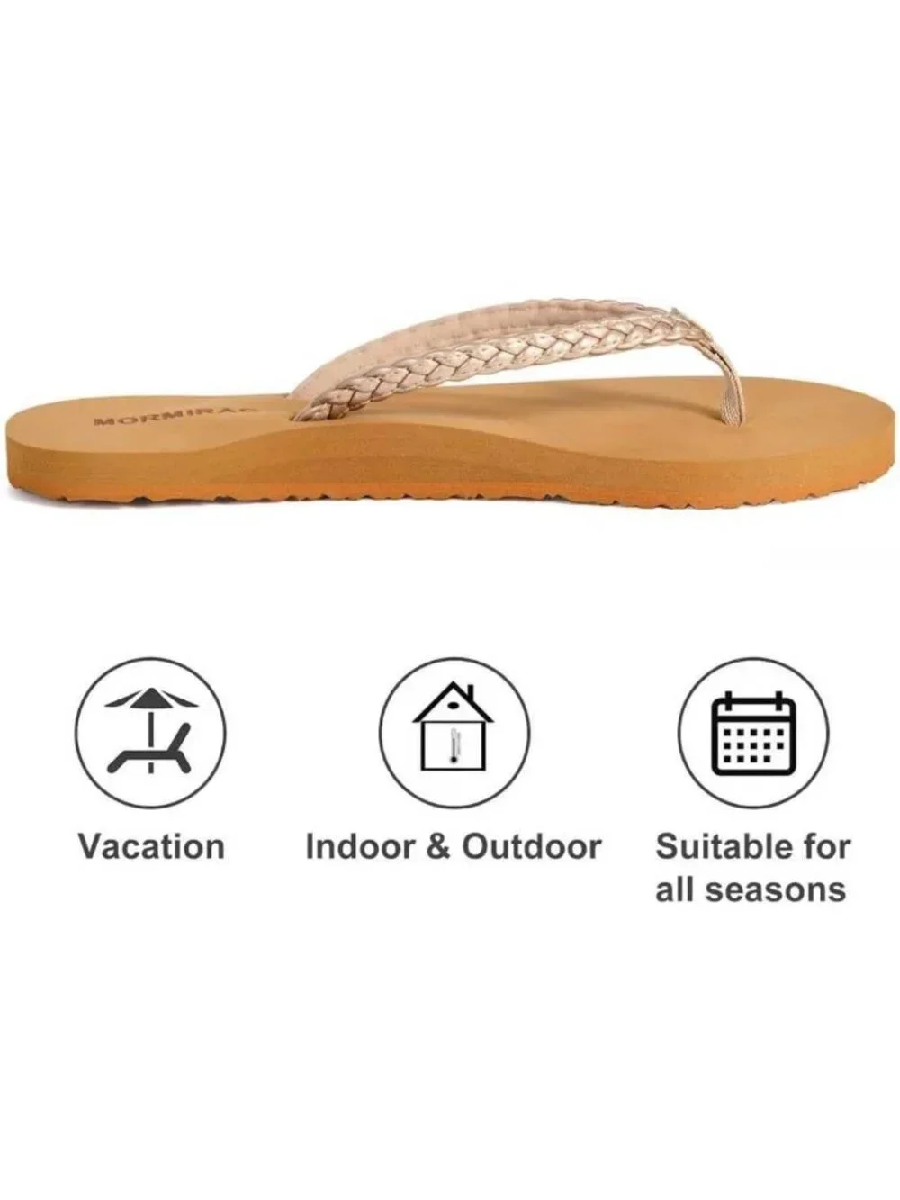 Women's Cream Summer Comfortable Slim Braided  Flip Flop Beach Thong Flat Sandal
